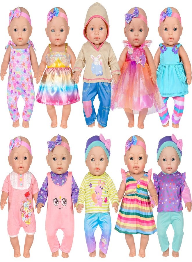 iBayda 10 Sets Doll Clothes and Accessories Include Rompers, Outfits for 14-17 Inch (35-43cm) New Born Baby Dolls (Doll Not Included) - Image 1